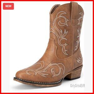 Women's Western Ankle Boots Square Toe Chunky Heel Embroidered Zipper
